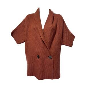 CAbi Women's XS Oversized Cardigan Sweater Orange Rosewood Ribbed Button 3162